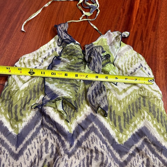 Hale Bob 100% Silk Halter Top Blouse Cropped Chevron Ikat Green XS - Picture 7 of 8